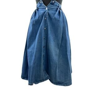 80's VTG Averroe Blue Denim Skirt Cotton Pleated Blue Wash Button Front Size 3-4